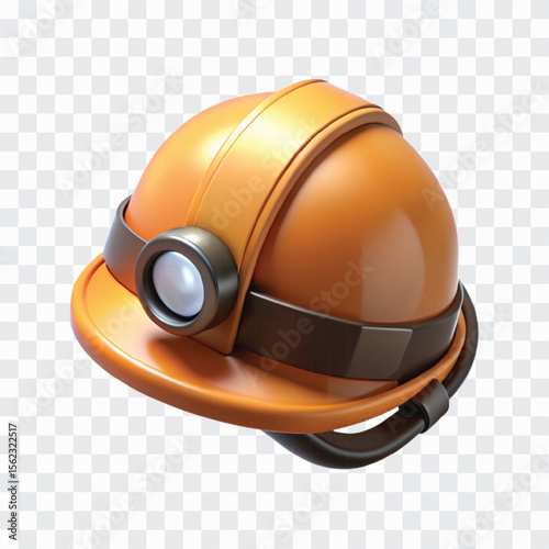 3D Mine Helmet with Flashlight Icon | Safety Gear, Mining Headlamp, Industrial Protection Symbol