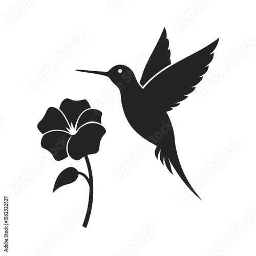 Tiny Bird Hovering Flower Silhouette