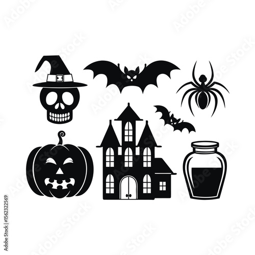 Halloween silhouette element vector happy halloween vector night icons set Premium vector
