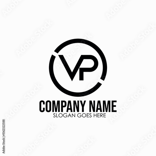 Modern black circular monogram combining letters 'V' and 'P', elegant and geometric
