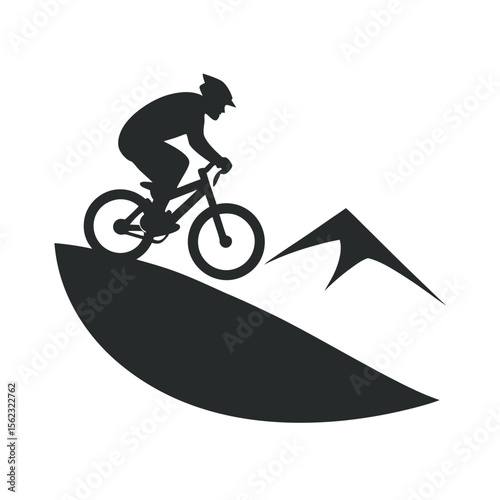 Cyclist Racing Downhill Speed Silhouette