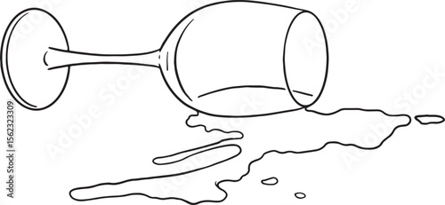 Spilled wine glass. Wine glass fallen with spilled liquid.