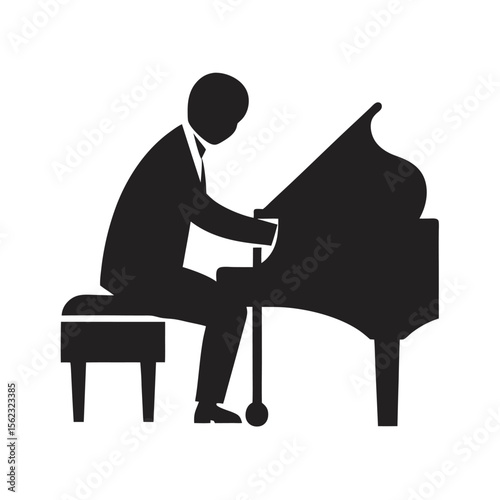 Musician Playing Grand Piano Silhouette