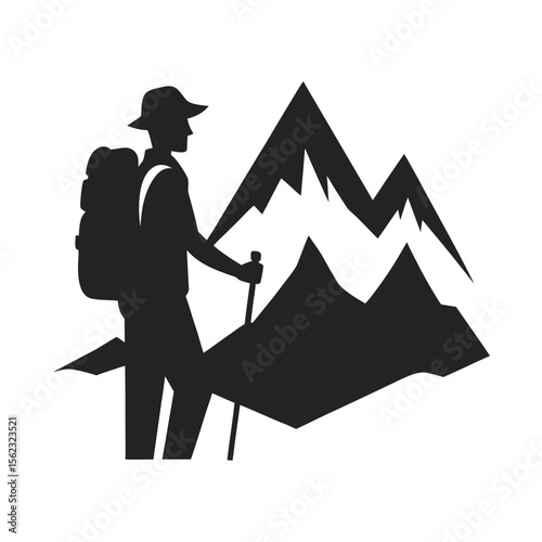 Adventurer Overlooking Mountains Silhouette
