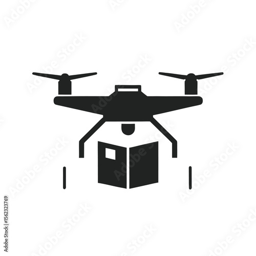 Flying Drone With Package Silhouette