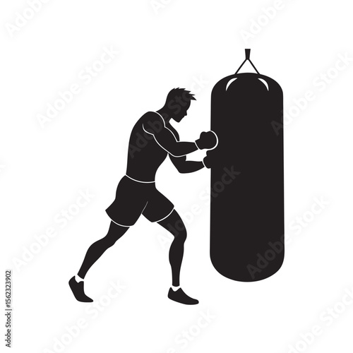 Heavybag Training Boxer Silhouette Illustration