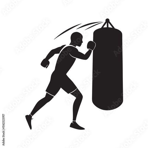 Boxer Punching Heavybag In Gym Silhouette