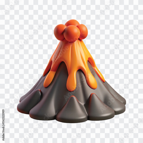3D Volcano Clipart Icon | Eruption Mountain, Lava Explosion, Natural Disaster Symbol