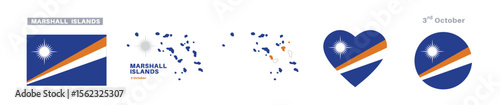 marshall island flag and map set. marshall island flag in official colors and proportions. independence day 3 october , map, circle and heart shaped marshall island