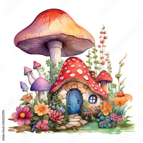 Red agaric mushrooms thrive in the autumn forest grass, a natural and isolated illustration of these fascinating fungi