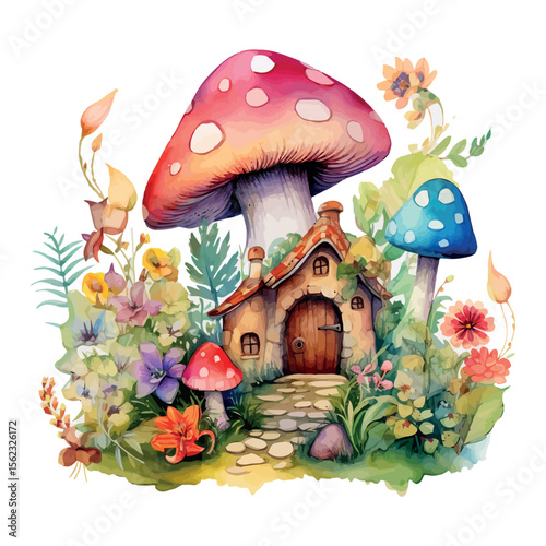 Red agaric mushrooms thrive in the autumn forest grass, a natural and isolated illustration of these fascinating fungi