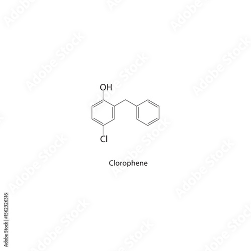 Clorophene skeletal structure. Antiseptic compound schematic illustration. Simple diagram, chemical formula.