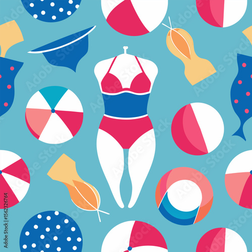 minimal swimsuit and beach ball silhouettes pattern