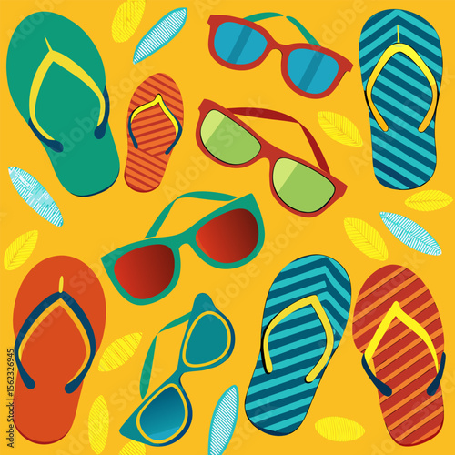 Sunglasses and flip-flop silhouettes in pattern