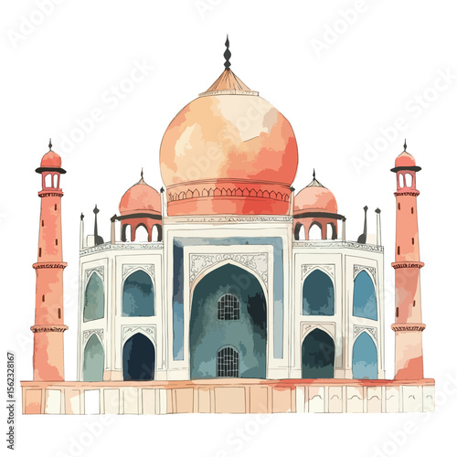 watercolor illustration of Taj Mahal clipart isolated