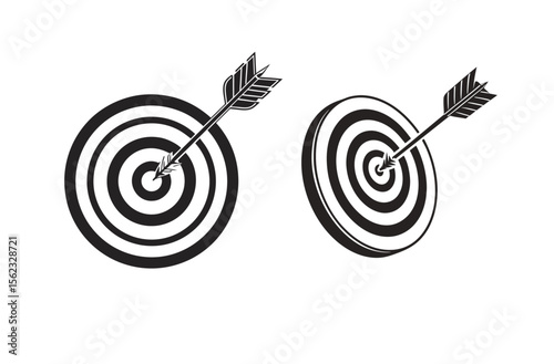 Bold Black and White Target with Piercing Arrow – High-Contrast Graphic Symbol of Precision and Focus