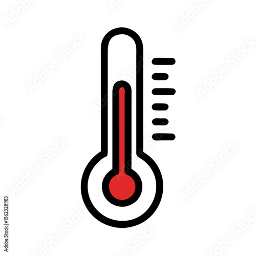 Minimalist outline vector icon of a thermometer, symbolizing hot summer, high temperatures, and weather conditions. Clean design on a transparent background