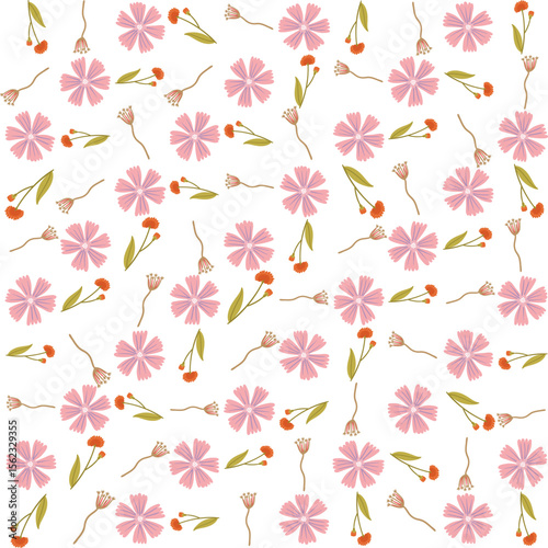 Wallpaper Mural Seamless floral pattern with a subtle textile-inspired texture, combining soft botanical elements with a natural woven feel. Features hand-drawn flowers and organic leaves arranged Torontodigital.ca