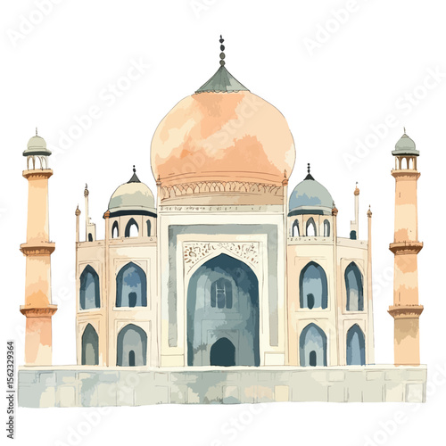 watercolor illustration of Taj Mahal clipart isolated