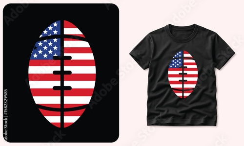 American Flag Football T-Shirt Design – USA Stars and Stripes Pigskin Graphic for Patriotic Sports Fans, 4th of July, Game Day, Tailgate Apparel Mockup