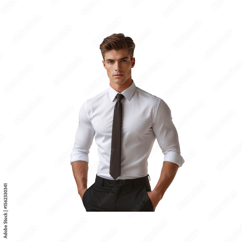 Fototapeta premium Confident Young Businessman in White Shirt and Black Tie