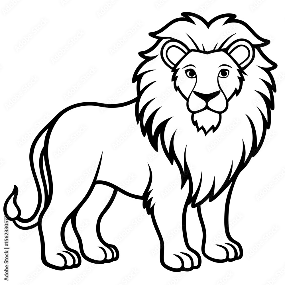 Fototapeta premium Cartoon happy lion isolated on white and color background 
