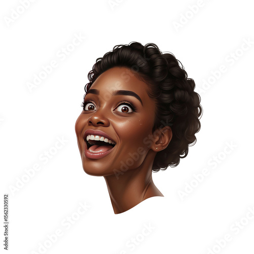 Amazed Black Woman with Short Curly Hair, Digital Illustration