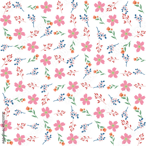 Wallpaper Mural Seamless floral pattern with a subtle textile-inspired texture, combining soft botanical elements with a natural woven feel. Features hand-drawn flowers and organic leaves arranged Torontodigital.ca