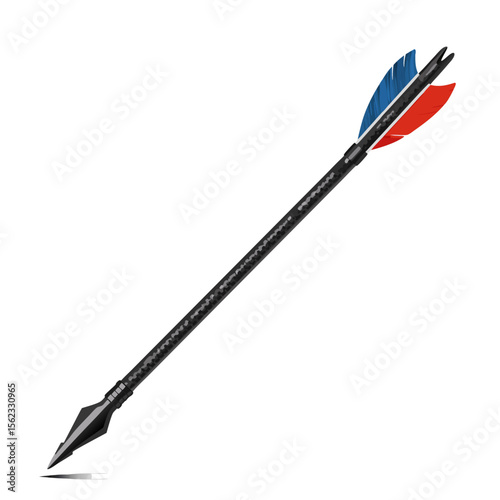 illustration of hunting arrow with sharp tip and blue-red fletching
