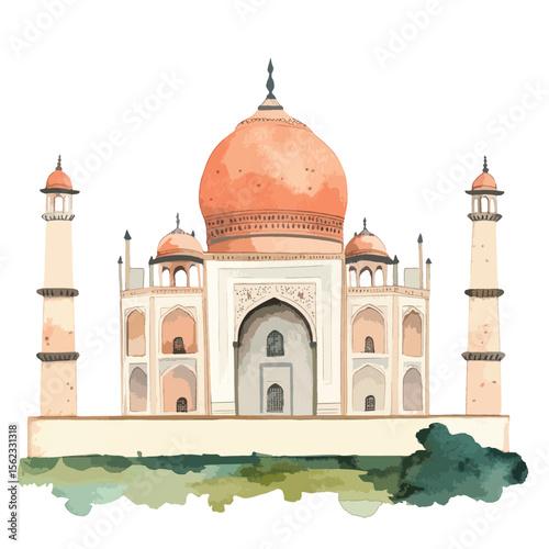 watercolor illustration of Taj Mahal clipart isolated