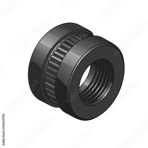vector illustration of cylindrical threaded rod coupling nut on transparent background
