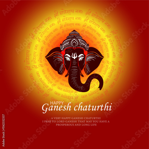 Happy Ganesh Chaturthi with Artistic Lord Ganesha Face and Om Text Circle