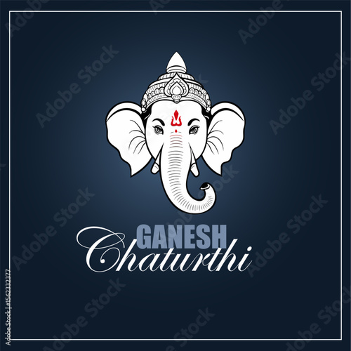 Ganesh Chaturthi Minimalist Lord Ganesha Face on Dark Blue Background