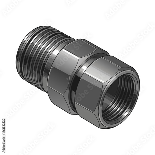 vector illustration of straight cylindrical hose connector on transparent background