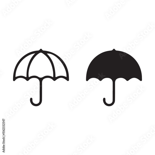 Umbrella icon set. Protection parasol symbol black outline and filled version illustration on white background