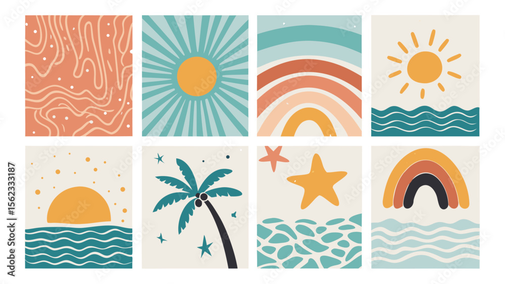 Obraz premium Eight Summer Sunset Inspired Vector Illustrations beach