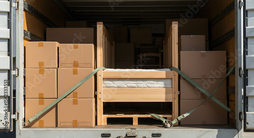 A truck loaded with boxes and furniture, ready to ship for a moving project