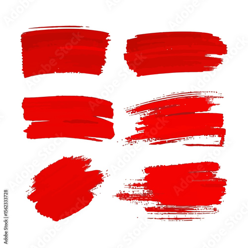 Vibrant Red Paint Brush Strokes Abstract Texture Graphic Design Elements