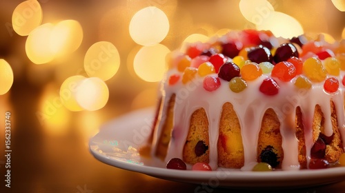 Festive fruitcake with glaze and berries
