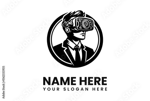 Free Download A stylized logo featuring a person wearing a virtual reality headset, within a circular frame. - GFXLoad