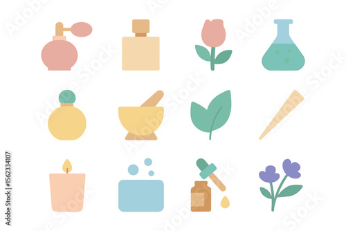 Flat style aromatherapy elements vector illustration for design purposes