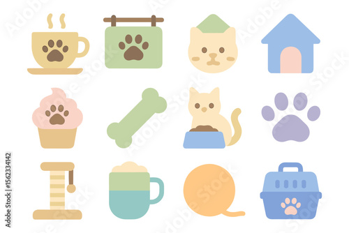 Cute pet icons vector illustration for design, flat style