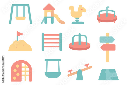Playground equipment collection in flat style vector illustration for design and decor