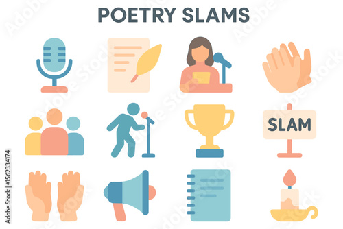 Poetry slam vector illustration: flat style design for cards, posters, and creative projects