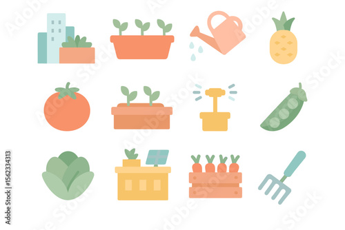 Urban gardening icons vector illustration: flat style for eco-friendly design projects