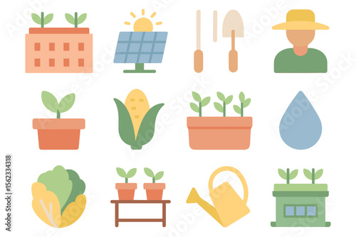 Garden and farming elements vector illustration for eco-friendly design projects in flat style