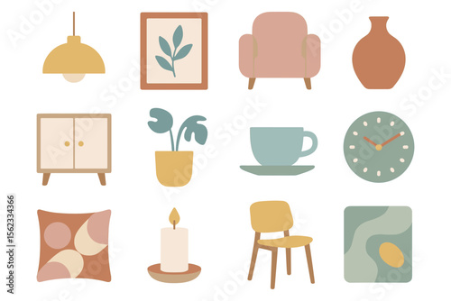 Cozy home decor vector illustration: flat design for interior inspiration