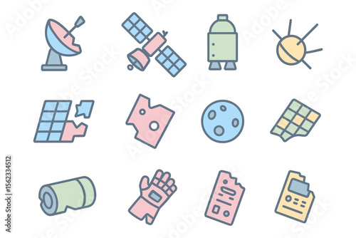Space exploration elements vector illustration for design projects in flat style