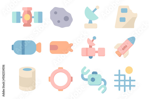 Space exploration tools and technology: vector illustration in flat style for graphic design