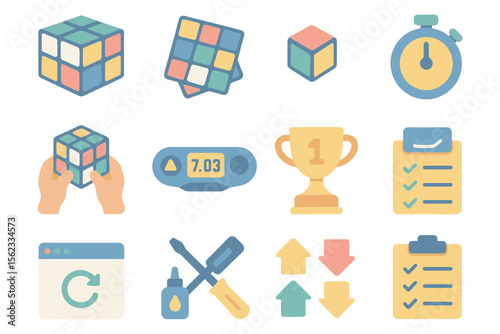 Puzzle game challenges vector illustration: flat design for digital and print